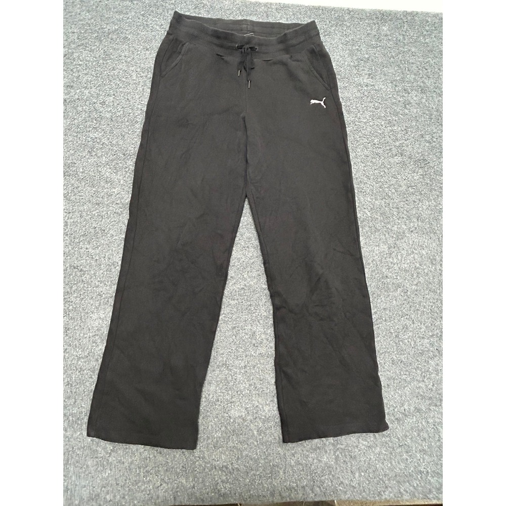 Puma Sweatpants Womens Size S Black Wide Leg Athletic Joggers Drawstring Pockets